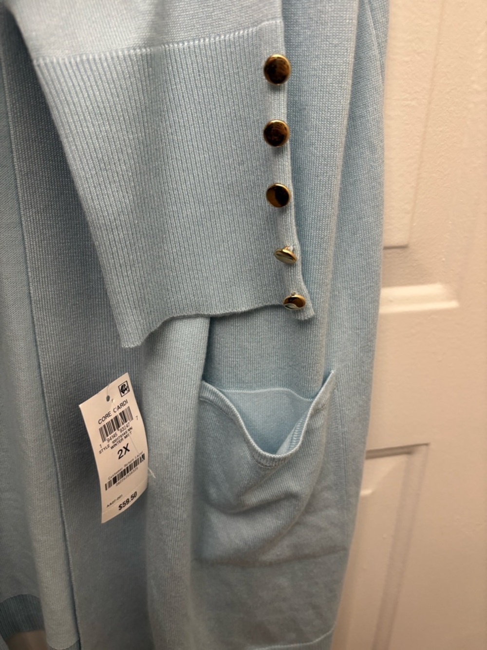 JM Collection Pale Blue Pocket Cardigan with Gold Buttons - Picture 3 of 5